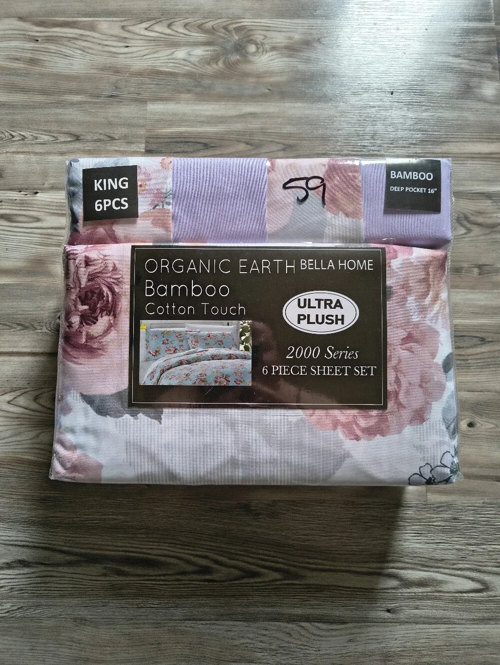 Organic Earth Bella Home Bamboo Cotton Touch King Sheet Set - Pink Purple Floral